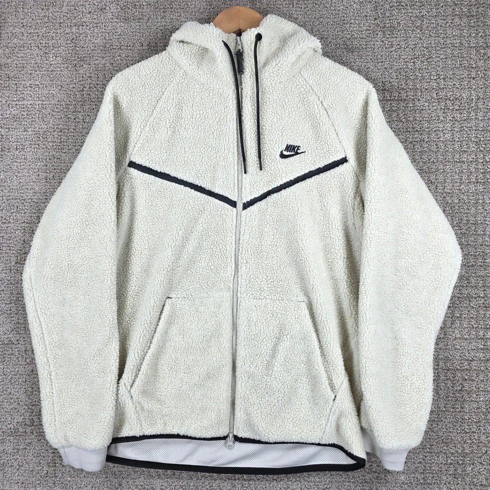 Nike Sportswear Tech Fleece Sherpa ICON Hoodie Mens Large Cream Off-White Zip